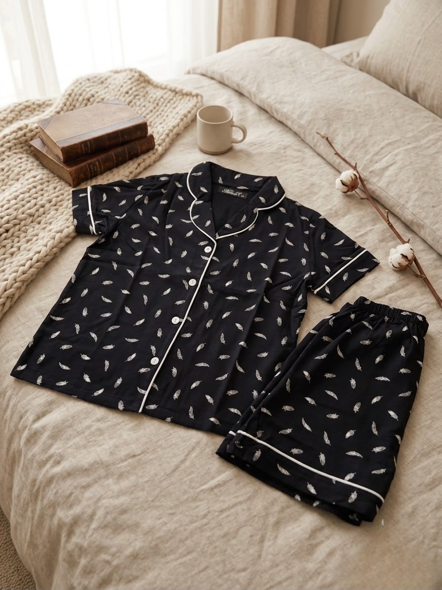 Siyah Aviora Pamuklu Şortlu Pijama Takımı