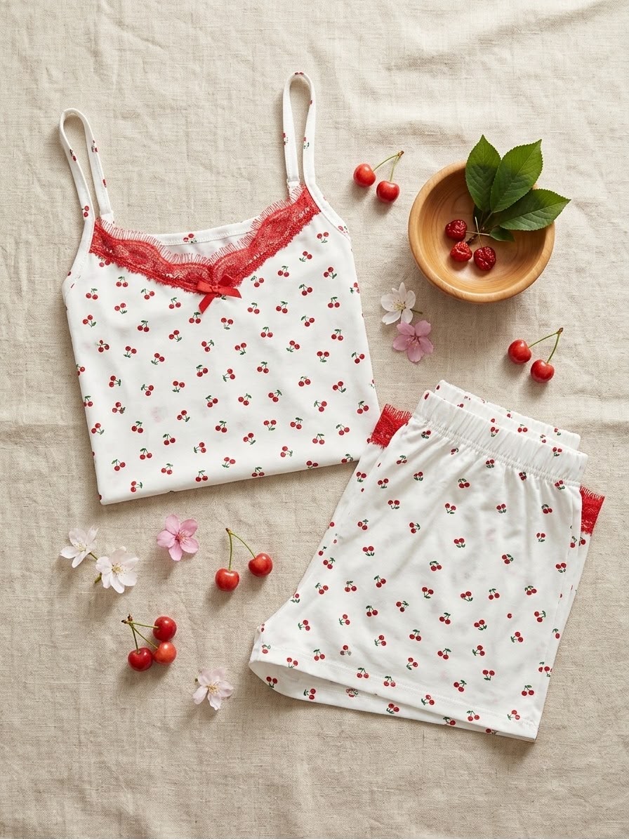 Pamuklu Solecheri Desenli Şortlu Pijama Takımı